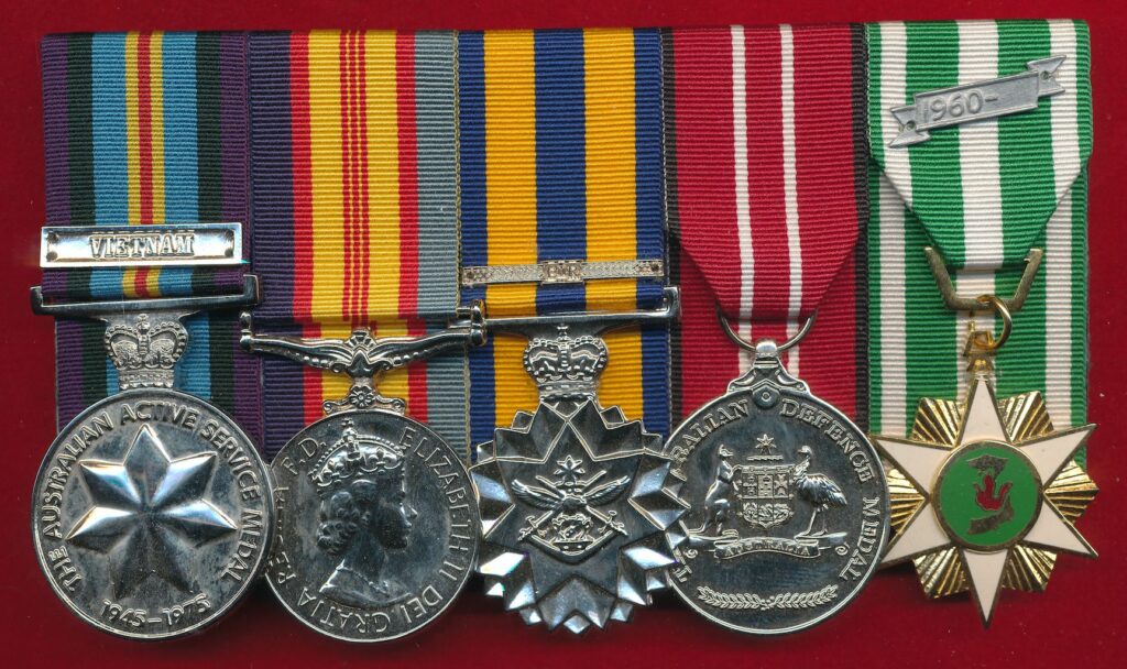 Court style mounted medals, front