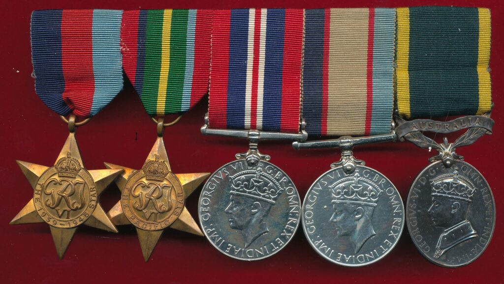 Swing style mounted medals, front